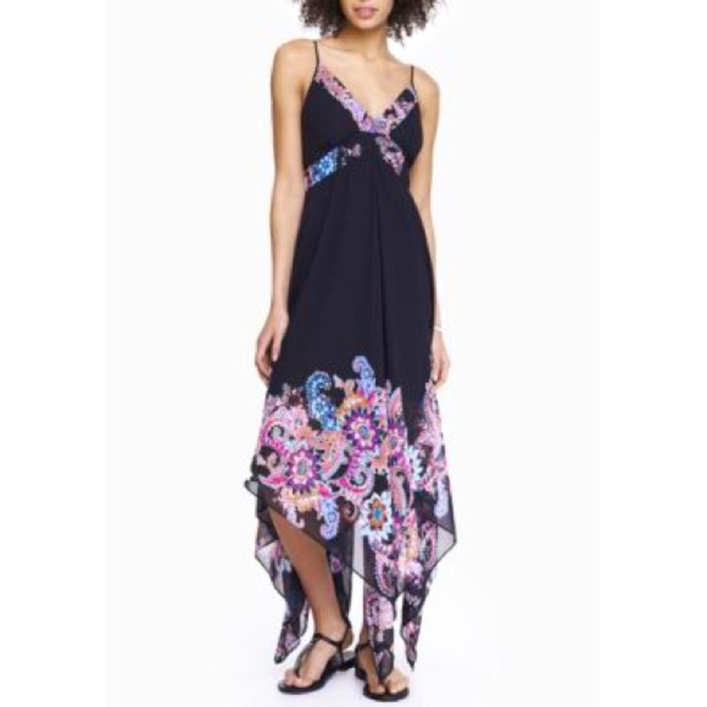 EXPRESS 💐 Placed Floral Handkerchief Sharkbite Dress